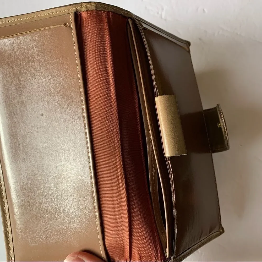 Di Lido Wallet Cream Tan Cowhide Clutch Checkbook Credit Card Holder
